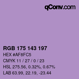 Color code: RGB 175 143 197 | qconv.com