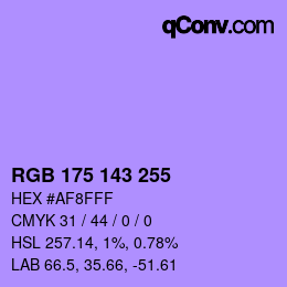 Color code: RGB 175 143 255 | qconv.com