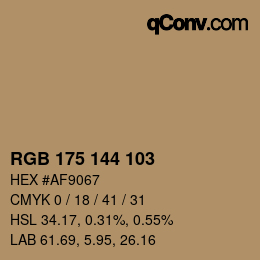 Color code: RGB 175 144 103 | qconv.com