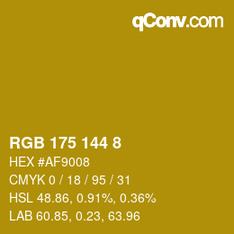 Color code: RGB 175 144 8 | qconv.com