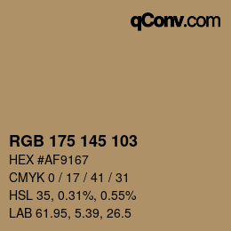 Color code: RGB 175 145 103 | qconv.com