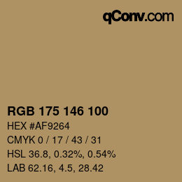 颜色代码: RGB 175 146 100 | qconv.com