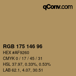 Color code: RGB 175 146 96 | qconv.com