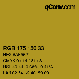Color code: RGB 175 150 33 | qconv.com