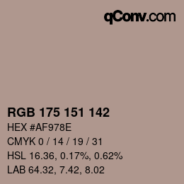 Color code: RGB 175 151 142 | qconv.com