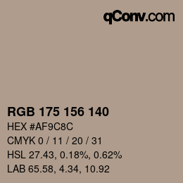 Color code: RGB 175 156 140 | qconv.com