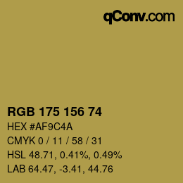 Código de color: RGB 175 156 74 | qconv.com