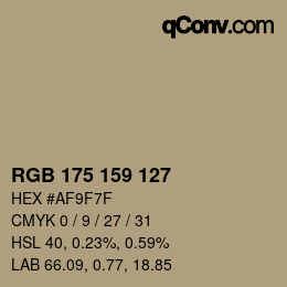 颜色代码: RGB 175 159 127 | qconv.com