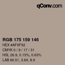 颜色代码: RGB 175 159 146 | qconv.com