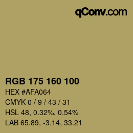 Color code: RGB 175 160 100 | qconv.com