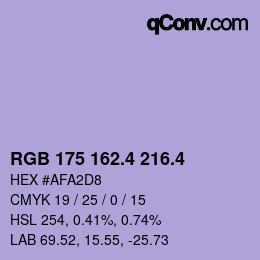 カラーコード: RGB 175 162.4 216.4 | qconv.com