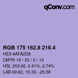 カラーコード: RGB 175 162.8 216.4 | qconv.com