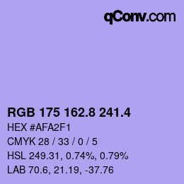 カラーコード: RGB 175 162.8 241.4 | qconv.com