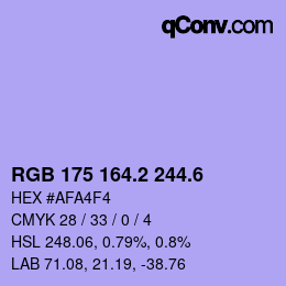 カラーコード: RGB 175 164.2 244.6 | qconv.com
