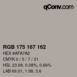 颜色代码: RGB 175 167 162 | qconv.com