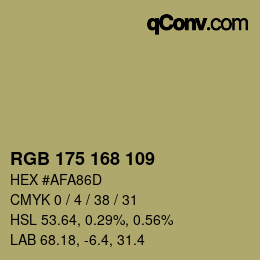 Color code: RGB 175 168 109 | qconv.com