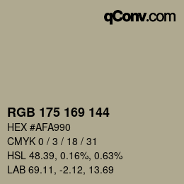 颜色代码: RGB 175 169 144 | qconv.com