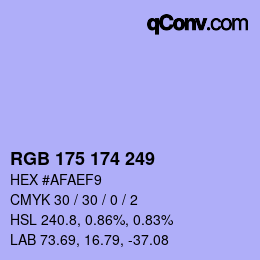 Color code: RGB 175 174 249 | qconv.com
