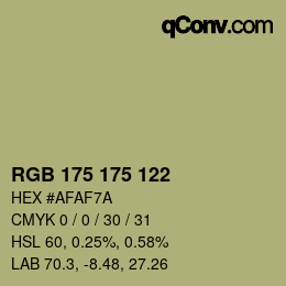 Farbcode: RGB 175 175 122 | qconv.com
