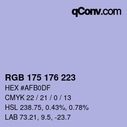 Color code: RGB 175 176 223 | qconv.com