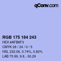 Color code: RGB 175 184 243 | qconv.com