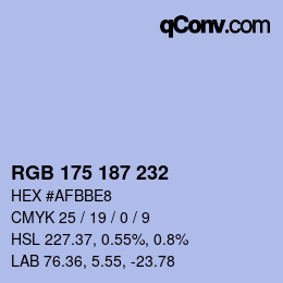 Color code: RGB 175 187 232 | qconv.com