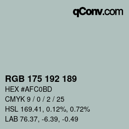 颜色代码: RGB 175 192 189 | qconv.com