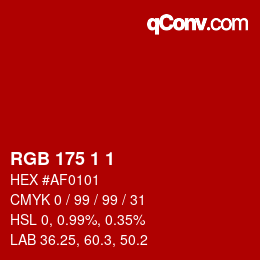カラーコード: RGB 175 1 1 | qconv.com