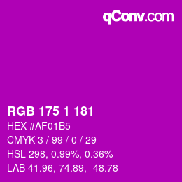 Color code: RGB 175 1 181 | qconv.com