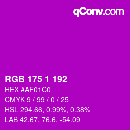 Color code: RGB 175 1 192 | qconv.com
