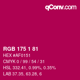 カラーコード: RGB 175 1 81 | qconv.com