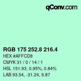 カラーコード: RGB 175 252.8 216.4 | qconv.com
