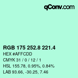カラーコード: RGB 175 252.8 221.4 | qconv.com