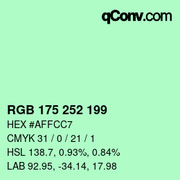 Color code: RGB 175 252 199 | qconv.com