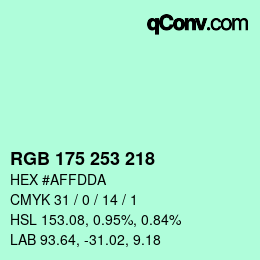 Color code: RGB 175 253 218 | qconv.com