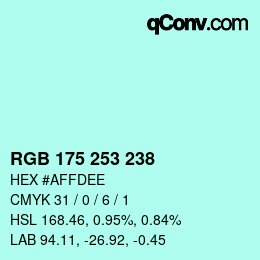 Color code: RGB 175 253 238 | qconv.com