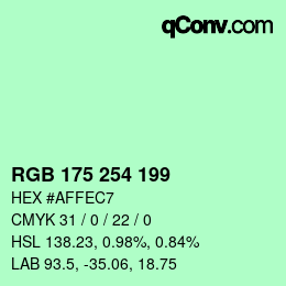 Color code: RGB 175 254 199 | qconv.com