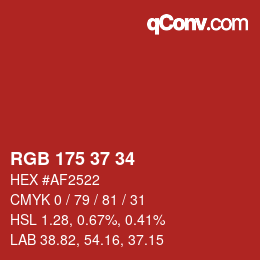 颜色代码: RGB 175 37 34 | qconv.com