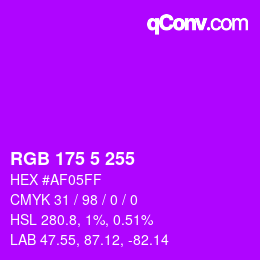 Color code: RGB 175 5 255 | qconv.com