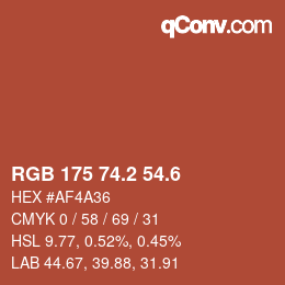 カラーコード: RGB 175 74.2 54.6 | qconv.com