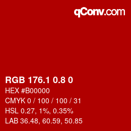Color code: RGB 176.1 0.8 0 | qconv.com