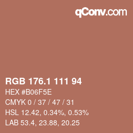 カラーコード: RGB 176.1 111 94 | qconv.com