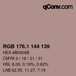 カラーコード: RGB 176.1 144 139 | qconv.com