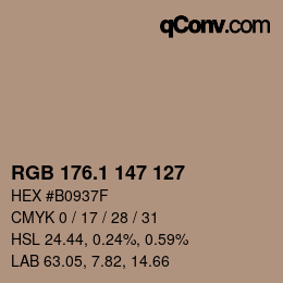 カラーコード: RGB 176.1 147 127 | qconv.com