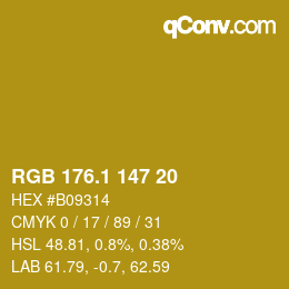 カラーコード: RGB 176.1 147 20 | qconv.com