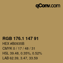 カラーコード: RGB 176.1 147 91 | qconv.com