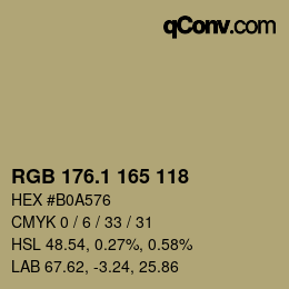 カラーコード: RGB 176.1 165 118 | qconv.com