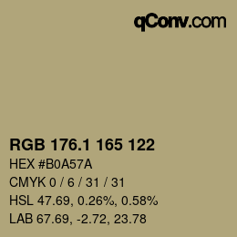 Color code: RGB 176.1 165 122 | qconv.com
