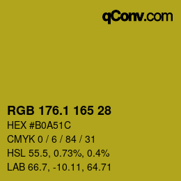 カラーコード: RGB 176.1 165 28 | qconv.com