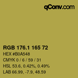 カラーコード: RGB 176.1 165 72 | qconv.com